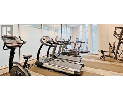 A gym with treadmills, exercise bikes and weights.