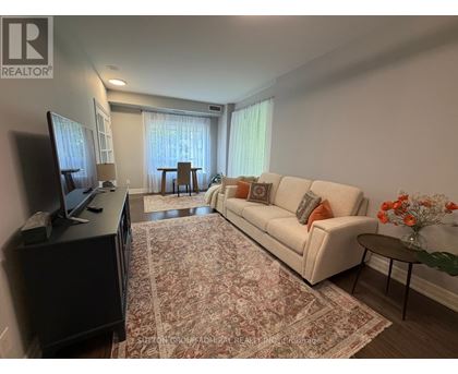 A living room with a white couch and a rug.
