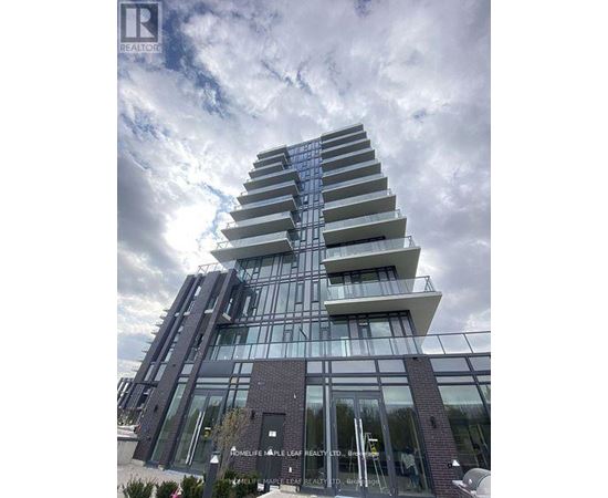 A modern building with a glass facade and a sign that reads "HOMELIFE APPLE LEAF REALTY LTD.".