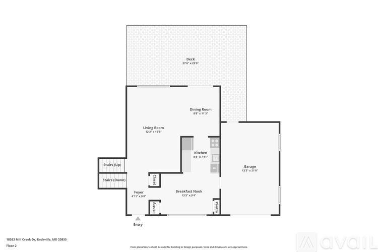A floor plan of a two-story house with a garage and a living room on the first floor.