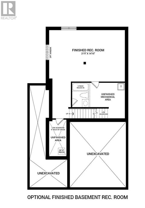 A floor plan for a finished and unfinished basement room.