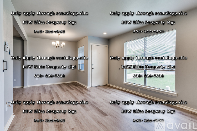 A room with a window and a door, with text overlays instructing to apply through a specific site.