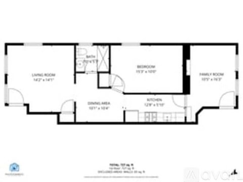 A floor plan of a two-bedroom, two-bathroom apartment.