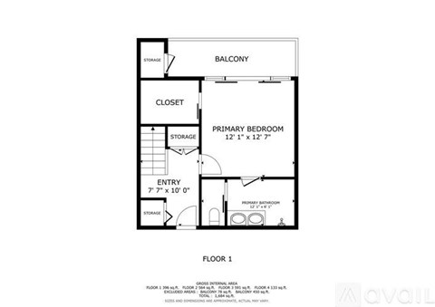 A drawing of a floor plan for a one bedroom apartment.