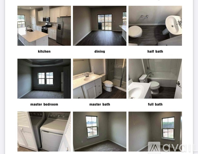 A series of images showing different rooms of a house including a kitchen, dining area, bathrooms, and bedrooms.