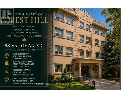 A real estate advertisement for a home at 98 Vaughan Rd. in Forest Hill, Toronto.