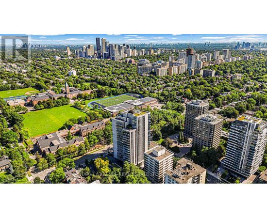 A cityscape with a mix of residential and commercial buildings, surrounded by lush greenery.
