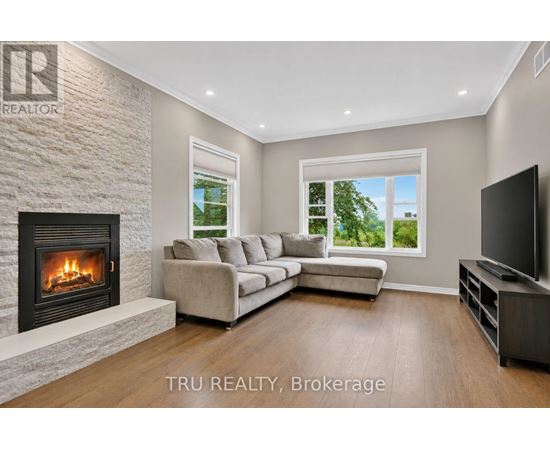 A living room with a fireplace and a couch.