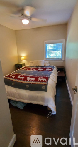 A bedroom with a bed covered in a blanket with a horse pattern on it.