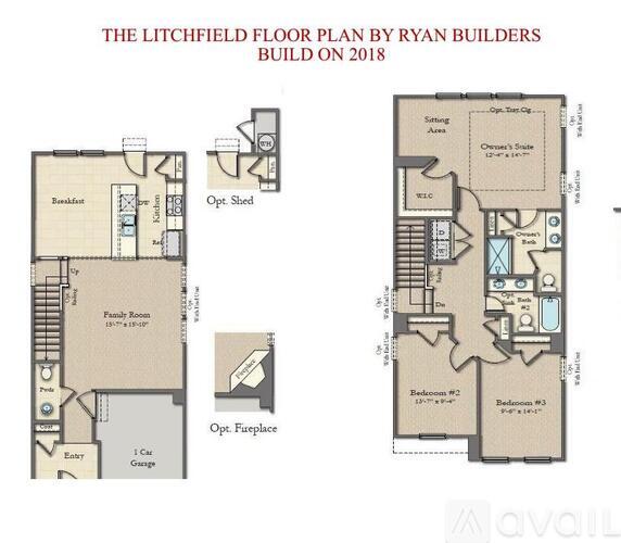 A floor plan for a home by Ryan Builders shows a layout with a garage, family room, and multiple bedrooms.