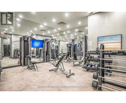 A well-equipped gym with various exercise machines and weights.