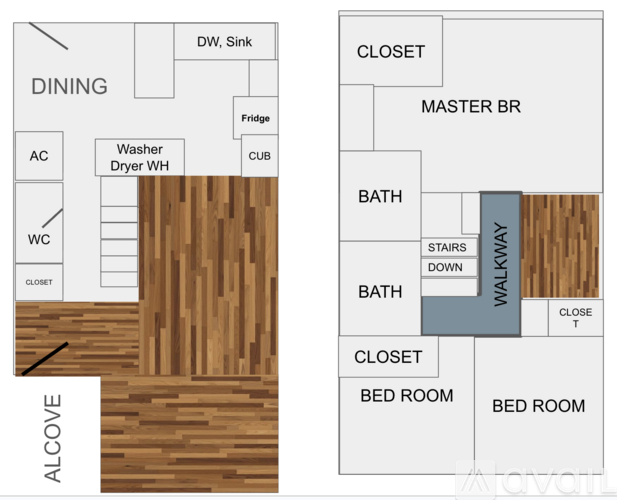 A floor plan of a house with a dining room, bathrooms, and bedrooms.