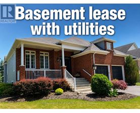 A house with the text "Basement lease with utilities" in front of it.