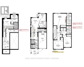 Three floor plans for a house with a living room, bedrooms, and a laundry room.