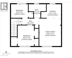 A floor plan for a home with a total area of 199 square meters.