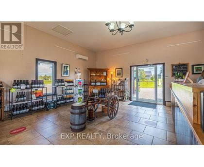 A realtor's office with a bar area in the middle.