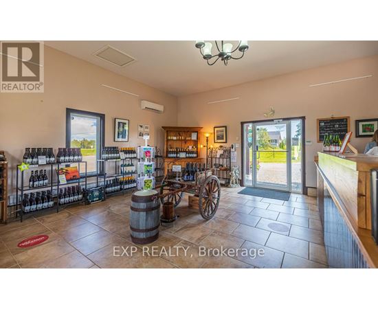 A realtor's office with a bar area in the middle.
