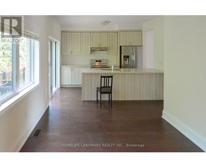 A kitchen with a counter and a chair.