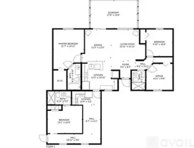 A floor plan of a house with a garage and a living room.