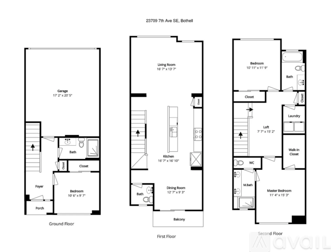 A floor plan for a two-story home with three bedrooms and a garage.