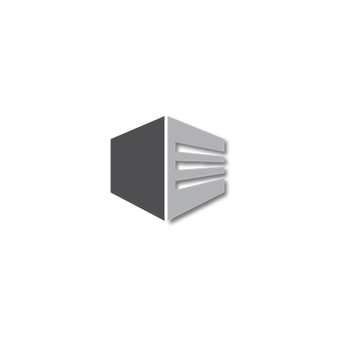 A simple black and white image of a cube with a design on it.