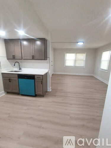 A kitchen with a sink, cabinets, and a dishwasher.
