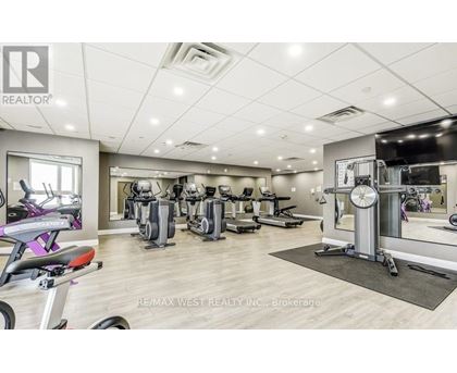 A gym with a variety of equipment including treadmills, stationary bikes, and weight machines.