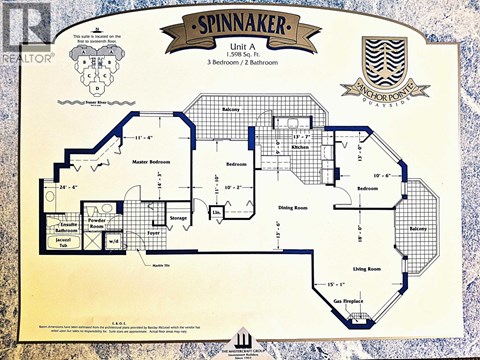 A Spinnaker realtor floor plan shows a 3 bedroom, 2 bathroom unit.