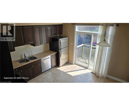 A kitchen with a sink, refrigerator and a window.