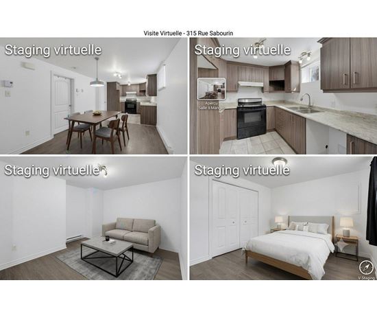 A real estate listing shows four images of a property's interior.