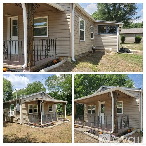 A four-panel image of a house with a porch.