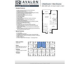 A flyer for a 1 bedroom apartment with a den, priced at $2078 and located on the right side of level 1-6.
