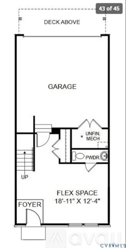 A floor plan of a garage apartment with a flex space and a foyer.