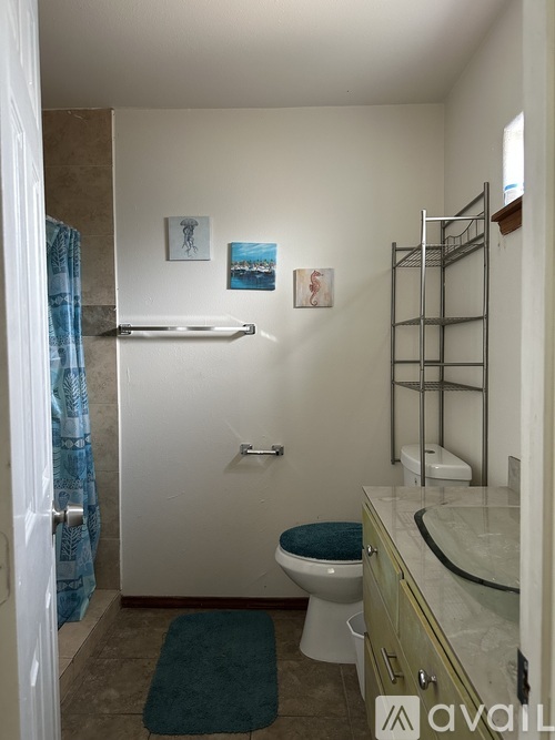A bathroom with a toilet, sink, and bunk bed.