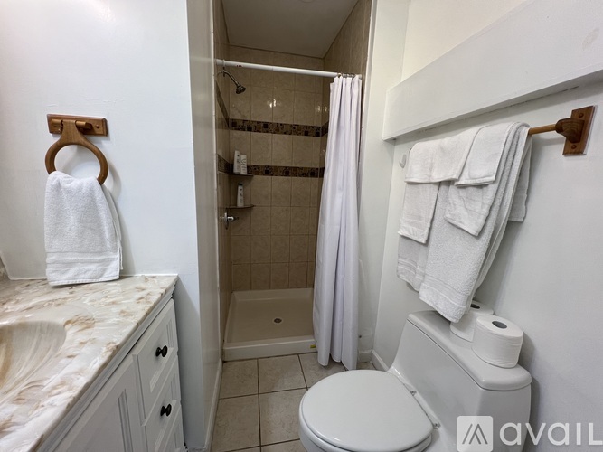 A bathroom with a toilet, sink, and shower.