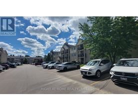 A parking lot with cars and a building in the background.