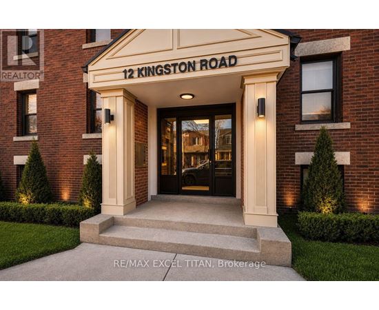 The front entrance of a building with a sign that reads "12 Kingston Road".