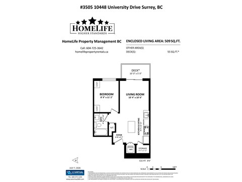 A floor plan for a property at 3505 10448 University Drive Surrey, BC.