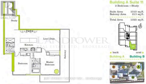 A floor plan for a suite in a building with a kitchen and bathroom.