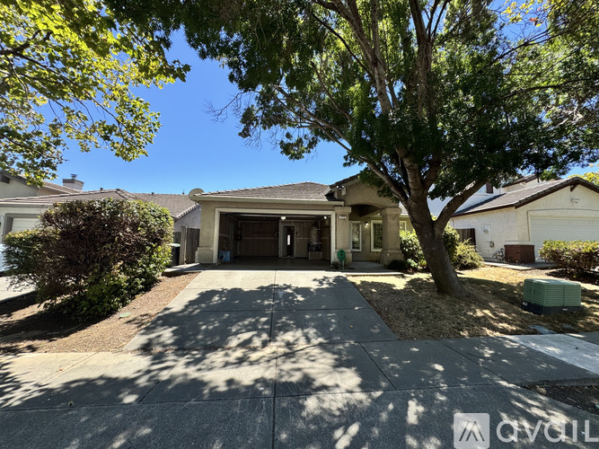 A house with a driveway and a tree in front.