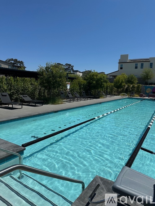 A swimming pool with a metal ladder on the side.