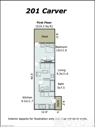 A floor plan for a 201 Carver shows the layout of the first floor.