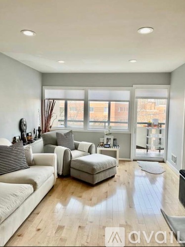 A living room with a white couch and a grey sofa.