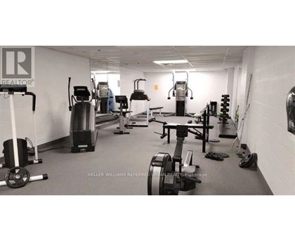 A gym with a variety of equipment including treadmills, weights, and exercise machines.