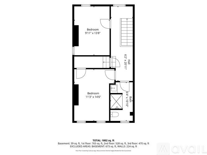 A floor plan of a bedroom layout with dimensions.