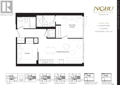 A floor plan for a residence in Toronto shows a suite with two bedrooms and two baths.