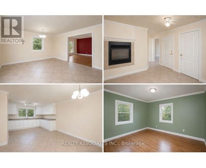 Four images of a room with different wall colors and a fireplace.
