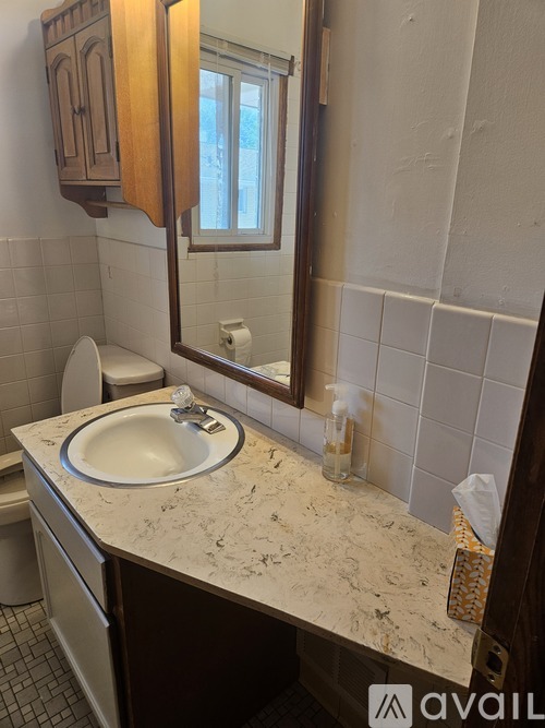 A bathroom with a sink, mirror, and toilet.