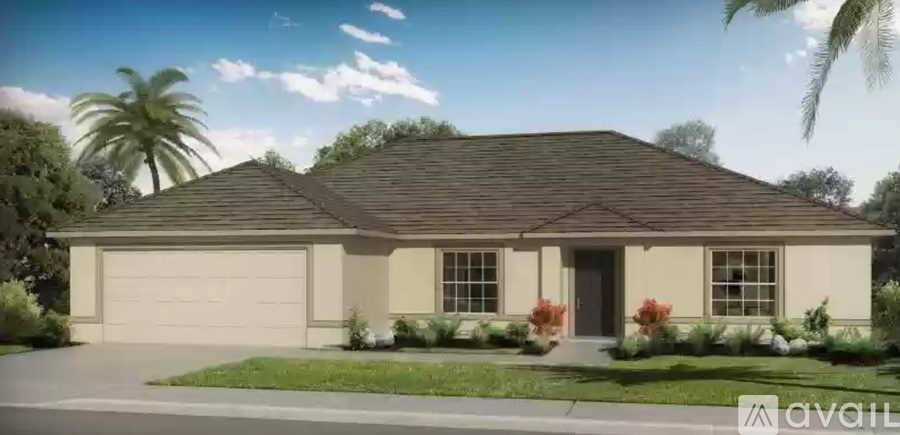 A two-story house with a brown roof and beige walls.