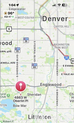 A map with a red pin on a location in Englewood.